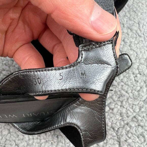 Stuart Weitzman Real Deal Sandal Heels Womens 5 Shoes Black Suede Platform Strap - Picture 8 of 12